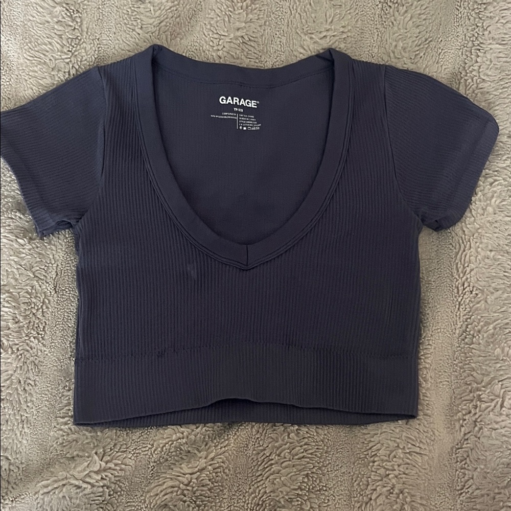 Garage Deep Blue Ribbed Crop Top